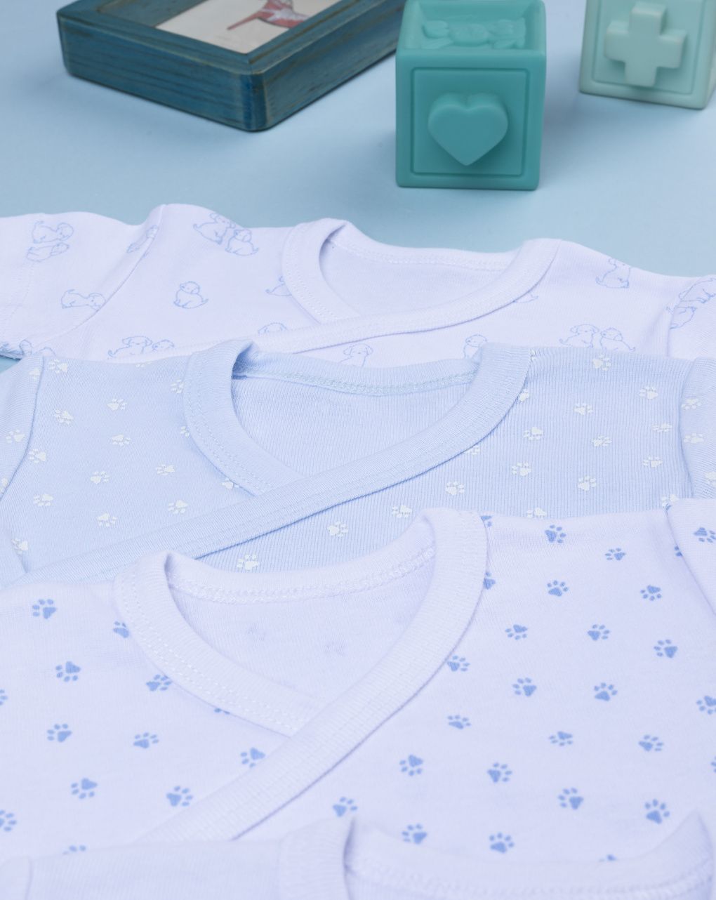 βρεφικά κορμάκια μπλε/λευκά με σκυλάκια πακέτο x5 για αγόρι - Prénatal