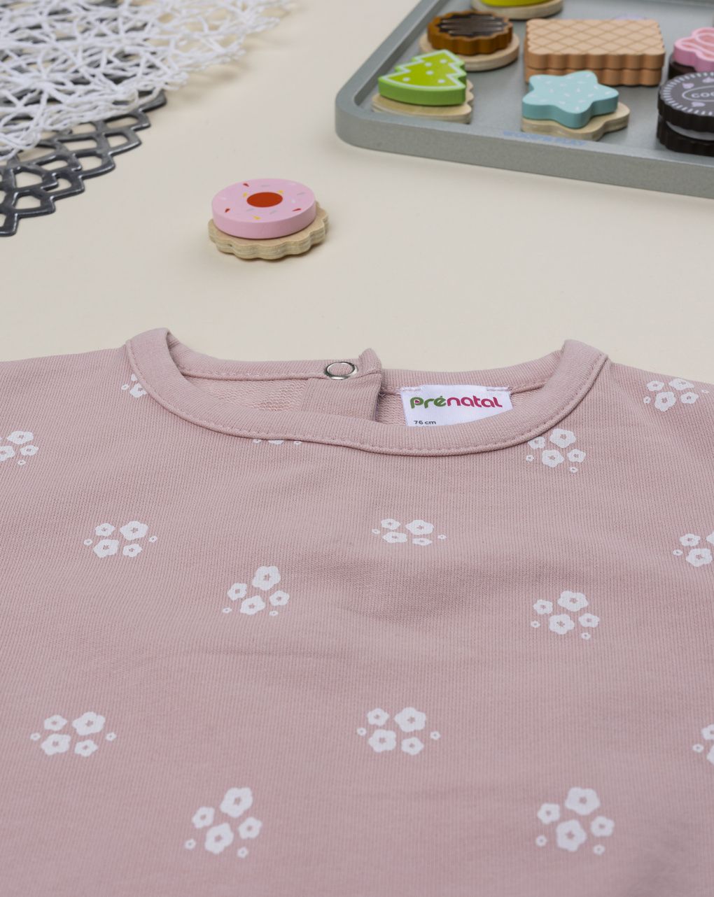 βρεφική μπλούζα φούτερ ροζ με λουλούδια για κορίτσι - Prénatal