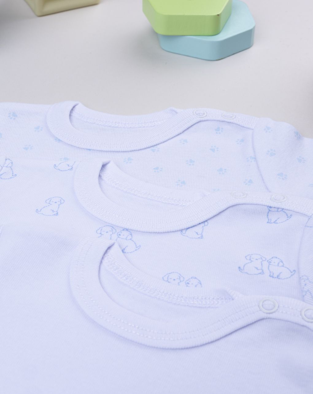 βρεφικά κορμάκια μπλε/λευκά με σκυλάκια πακέτο x5 για αγόρι - Prénatal
