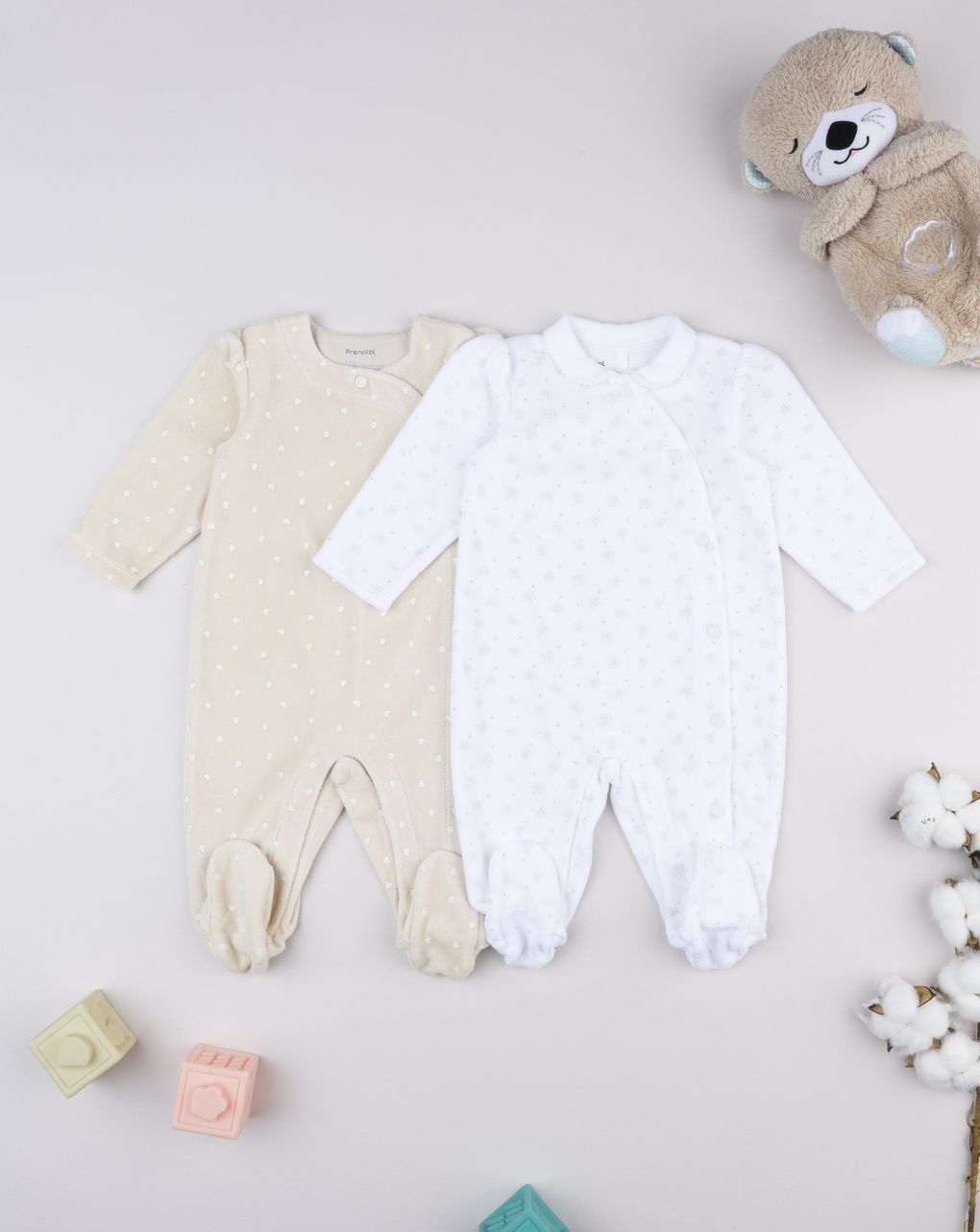 βρεφικά φορμάκια σενίλ με καρδούλες πακέτο x2 για κορίτσι - Prénatal