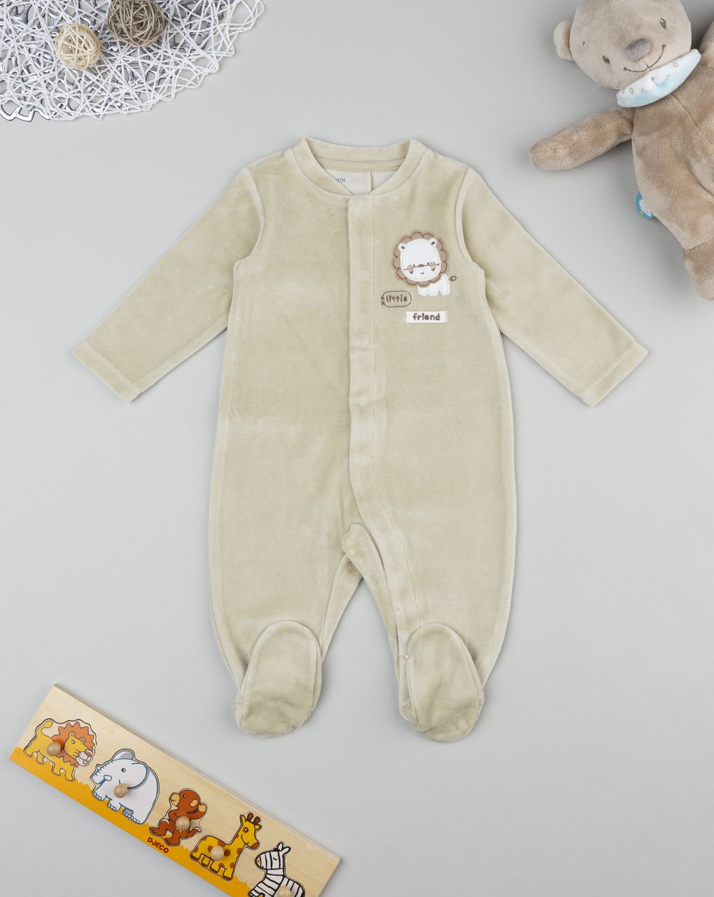 βρεφικό φορμάκι λαδί σενίλ lion για αγόρι