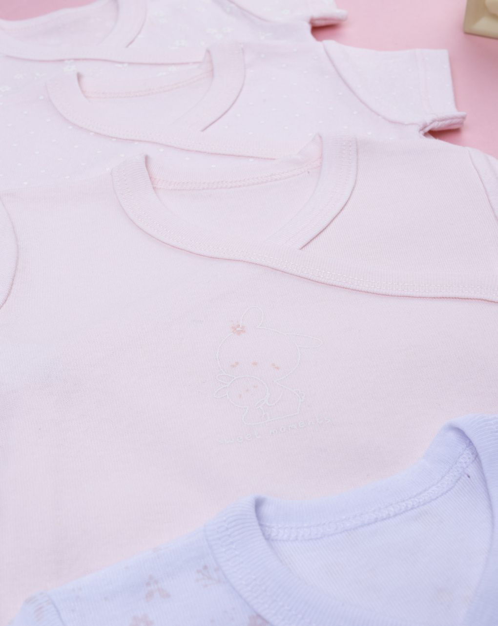 βρεφικά κορμάκια ροζ/λευκά με λαγουδάκια πακέτο x5 για κορίτσι - Prénatal