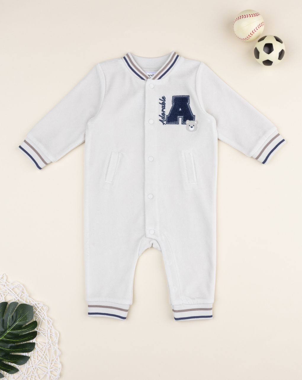 βρεφικό φορμάκι βελουτέ μπεζ adorable για αγόρι - Prénatal