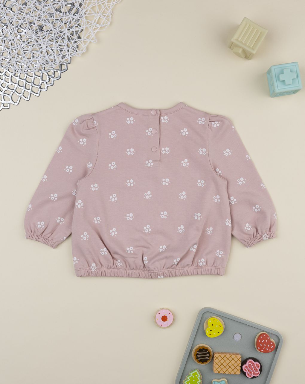 βρεφική μπλούζα φούτερ ροζ με λουλούδια για κορίτσι - Prénatal