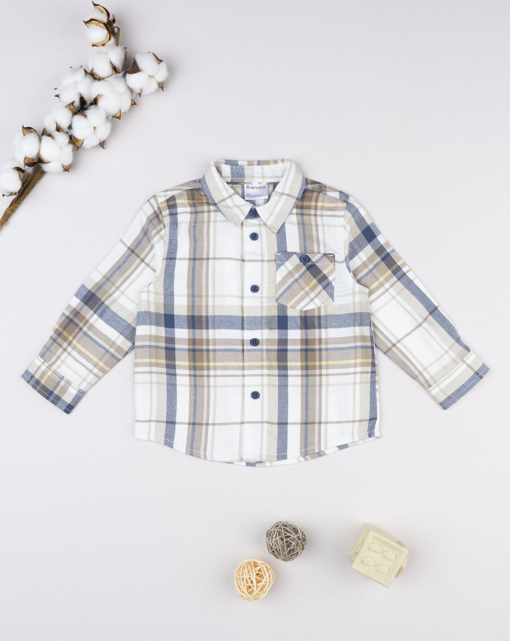 βρεφικό πουκάμισο καρό μπεζ/μπλε για αγόρι