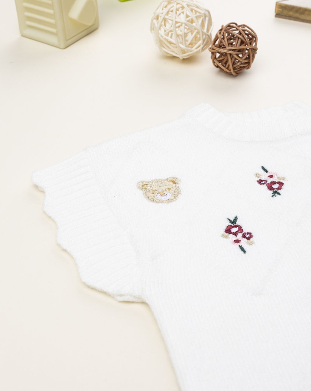 βρεφική πλεκτή μπλούζα λευκή με λουλούδια για κορίτσι - Prénatal