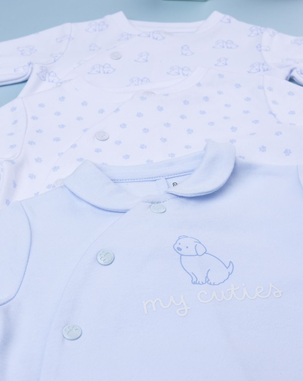 βρεφικά φορμάκια βαμβακερά με σκυλάκια πακέτο x3 για αγόρι - Prénatal