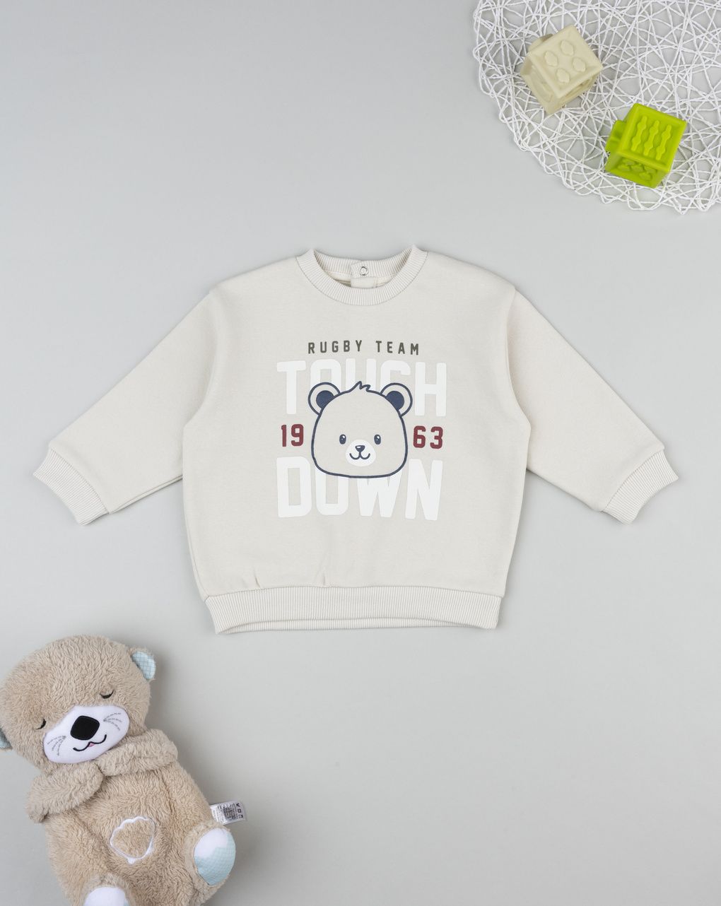βρεφική μπλούζα φούτερ κρεμ rugby team για αγόρι