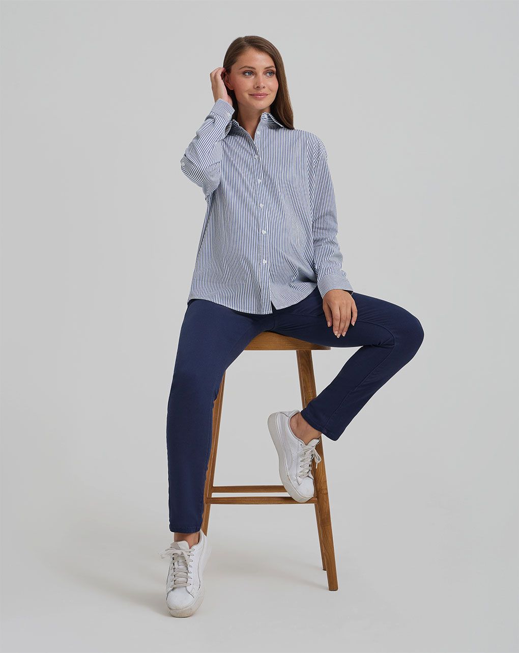 γυναικείο πουκάμισο εγκυμοσύνης/θηλασμού ριγέ μπλε/λευκό - Prénatal