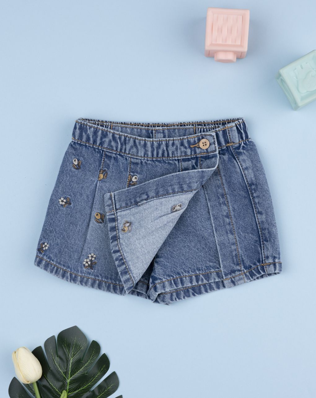 βρεφικό τζιν σορτσάκι-φούστα flowers για κορίτσι - Prénatal