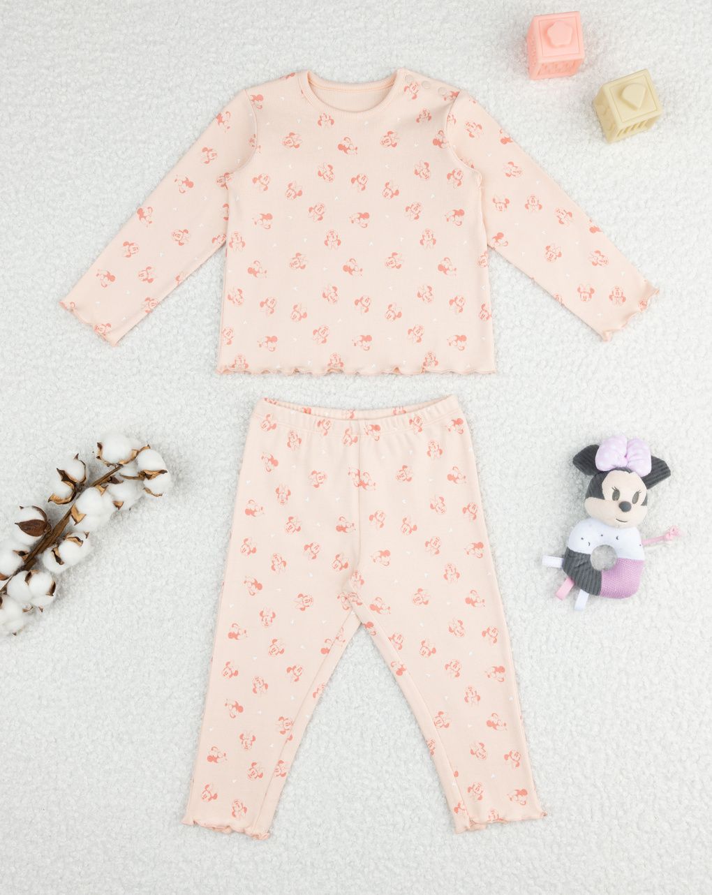 βρεφική πιτζάμα σομόν minnie για κορίτσι