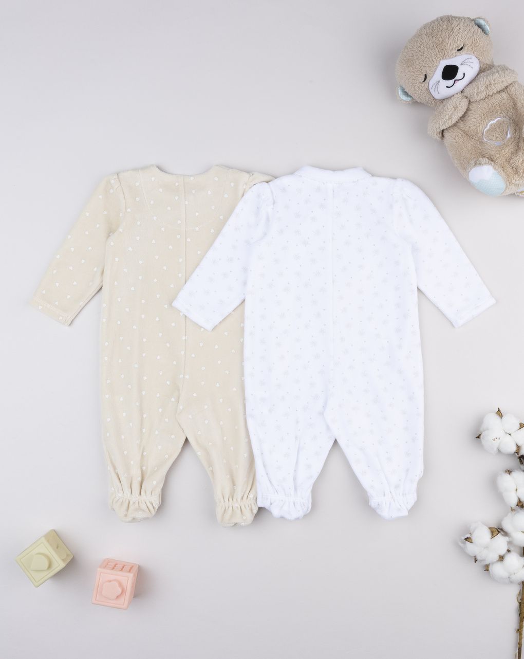 βρεφικά φορμάκια σενίλ με καρδούλες πακέτο x2 για κορίτσι - Prénatal