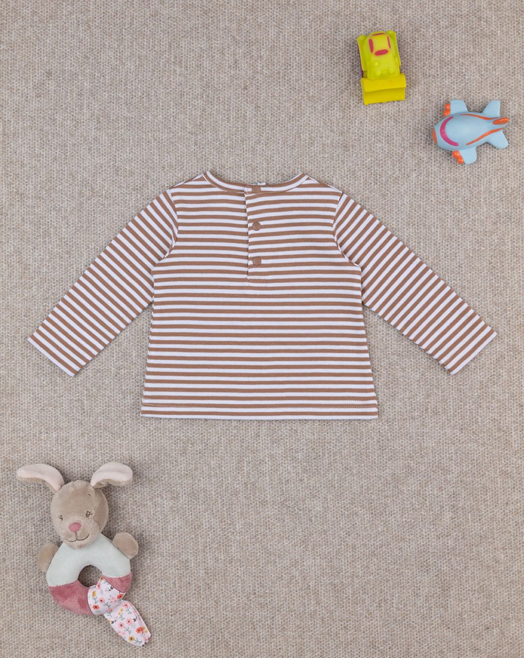 βρεφική μπλούζα ριγέ καφέ με αρκουδάκι για αγόρι - Prénatal