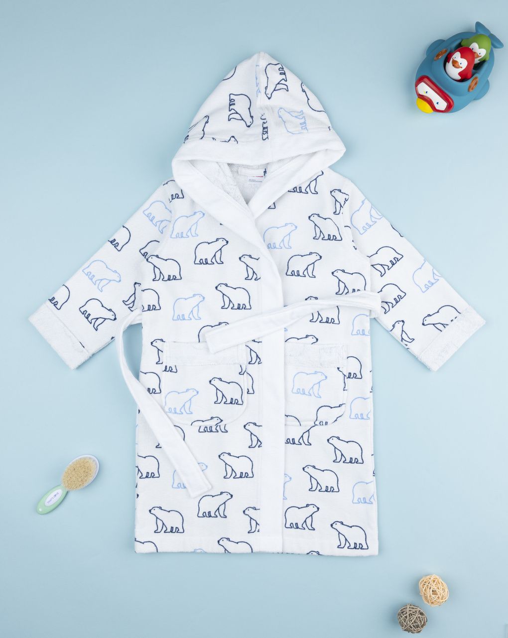 παιδικό μπουρνούζι σενίλ λευκό με πολικές αρκούδες για αγόρι