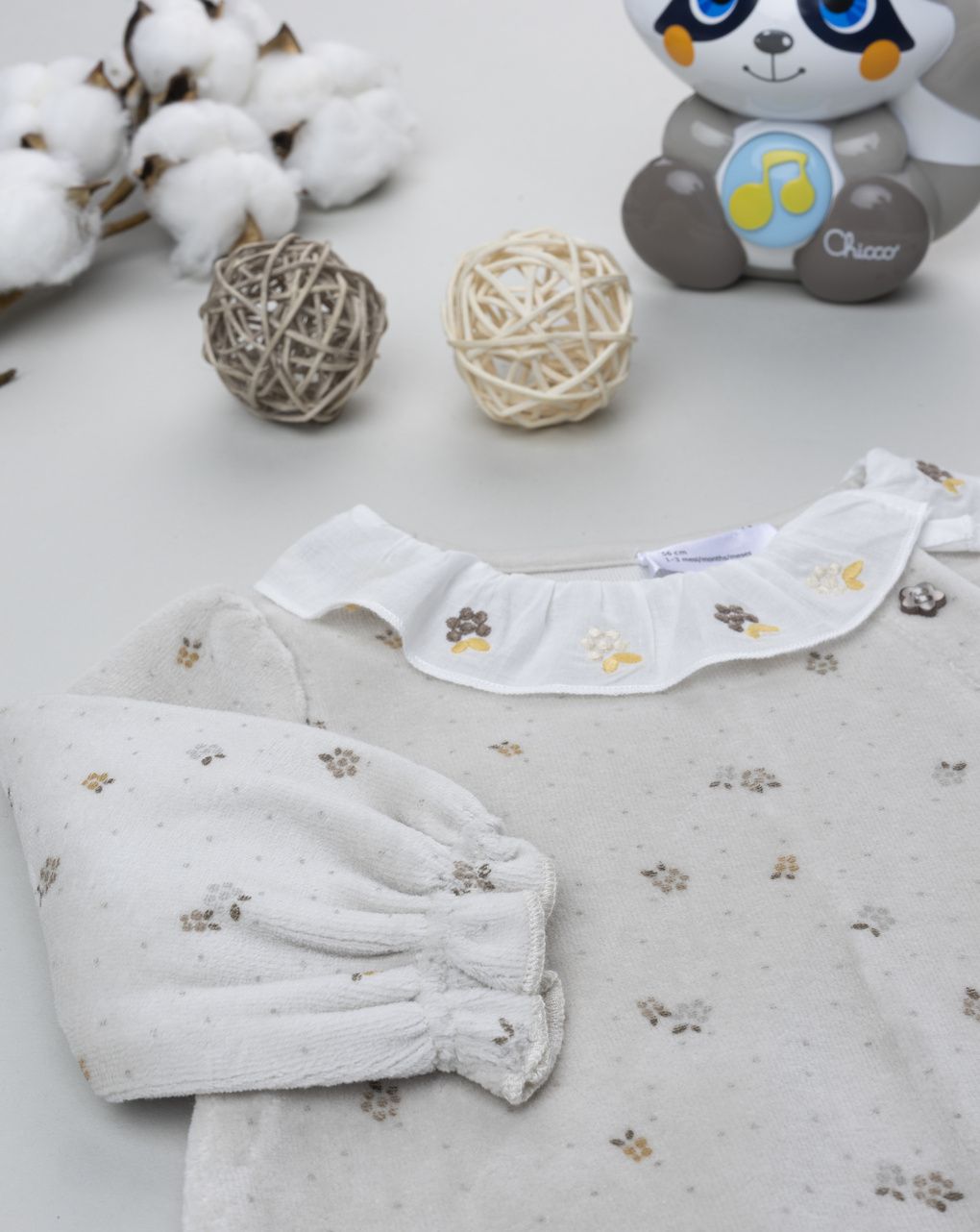 βρεφικό φορμάκι σενίλ καφέ flowers για κορίτσι - Prénatal