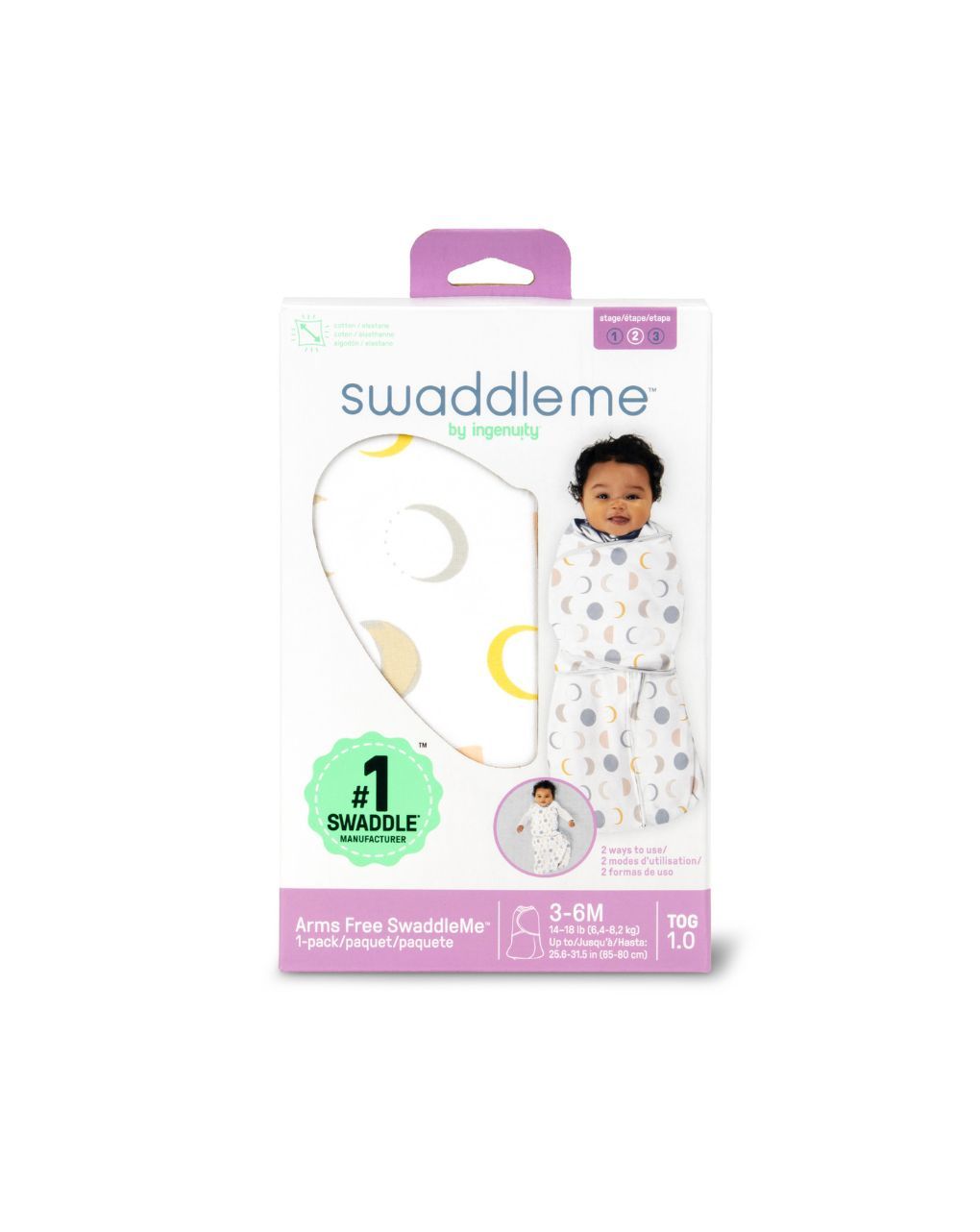 Swaddleme™ by ingenuity™  πάνα αγκαλιάς arms free convertible swaddle luna 1.0 tog 3-6m 17062 - Swaddleme