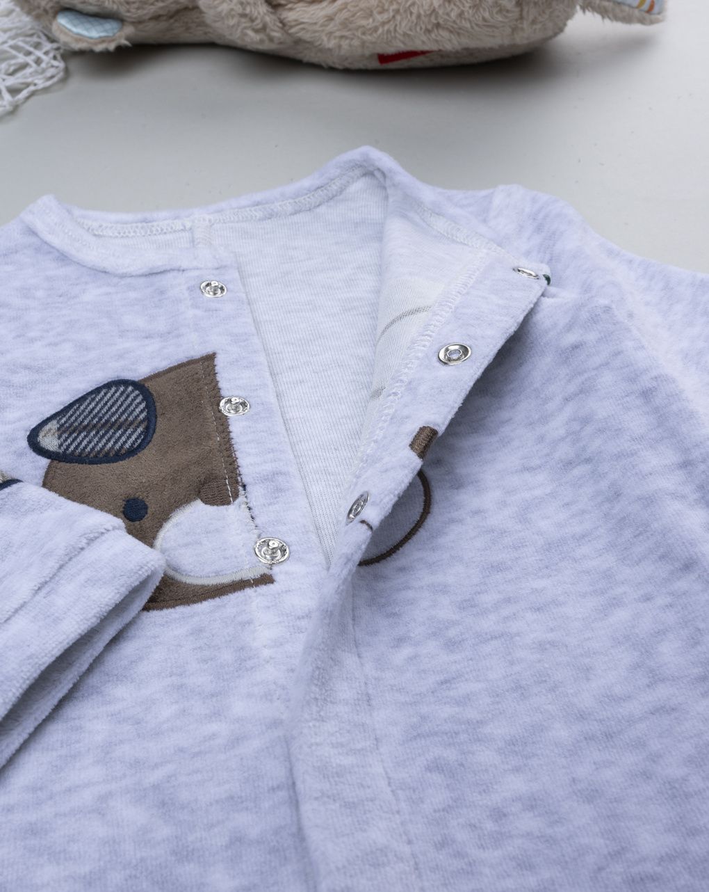 βρεφικό φορμάκι σενίλ γκρι puppy για αγόρι - Prénatal