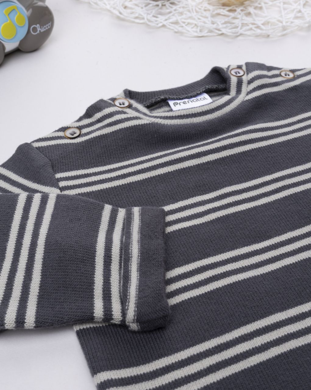 βρεφική μπλούζα πλεκτή γκρι ριγέ για αγόρι - Prénatal