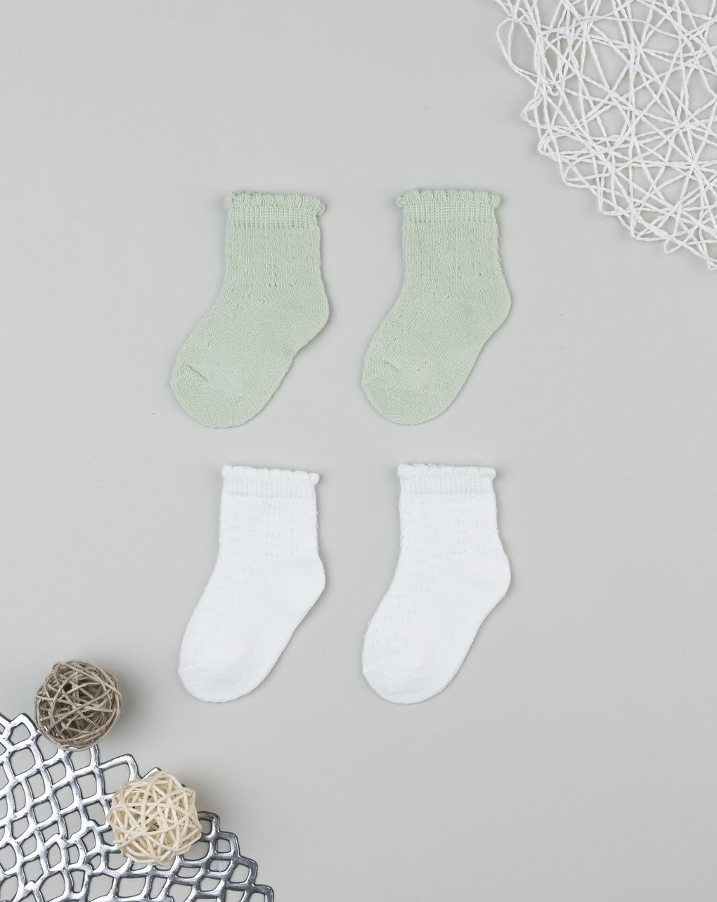 βρεφικά καλτσάκια πακέτο x2 φιστικί/λευκό για κορίτσι