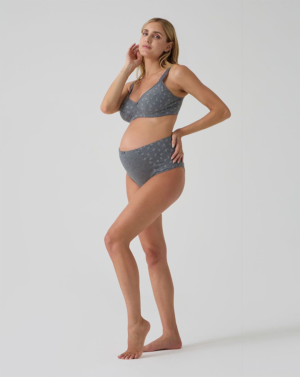 γυναικείο ψηλόμεσο σλιπ εγκυμοσύνης γκρι φλοράλ - Prénatal