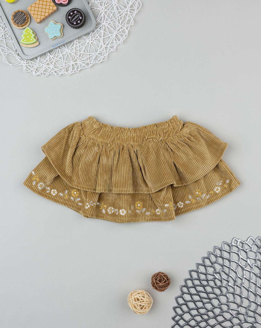 βρεφική φούστα κοτλέ καφέ με λουλούδια για κορίτσι - Prénatal