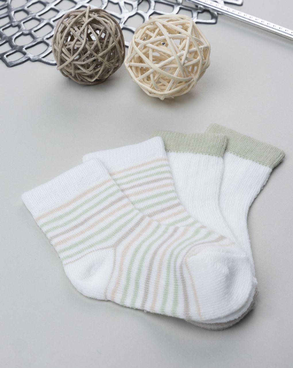 βρεφικά καλτσάκια πακέτο x2 φιστικί/λευκό/μπεζ για αγόρι - Prénatal