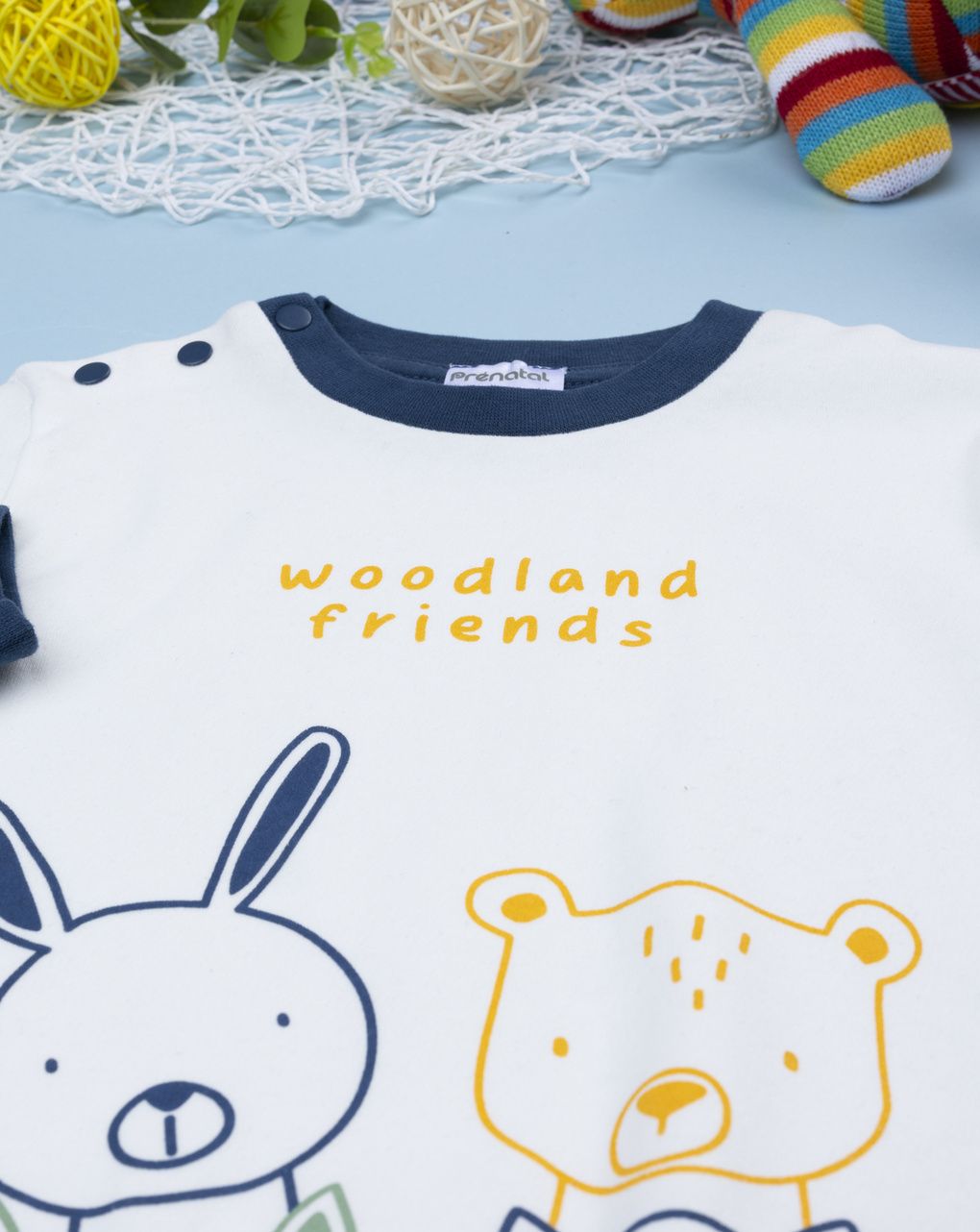 βρεφική πιτζάμα λευκή/μπλε woodland friends για αγόρι - Prénatal