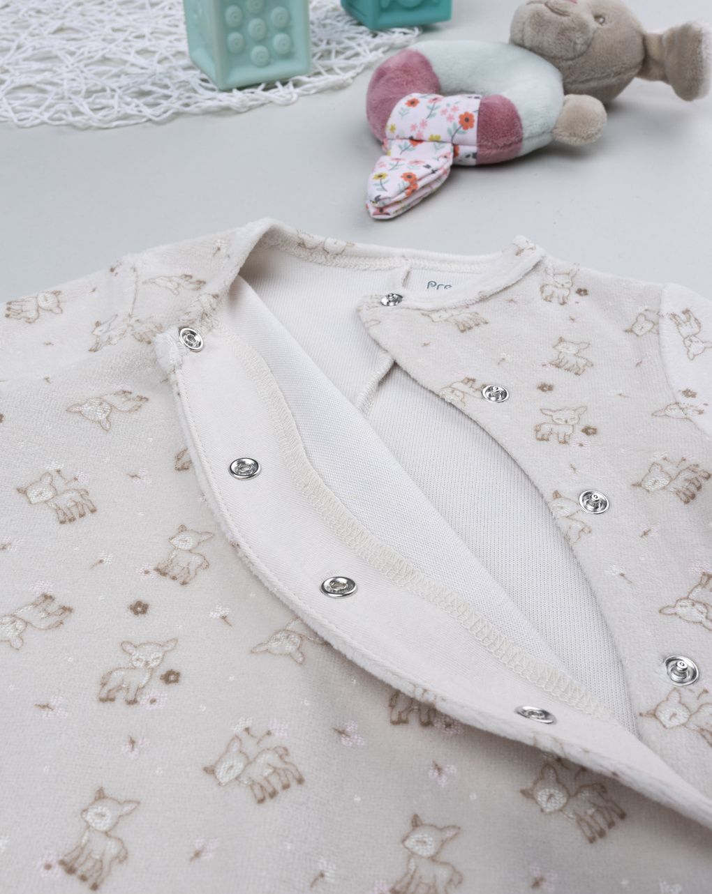 βρεφικό φορμάκι σενίλ εκρού με ελαφάκια για κορίτσι - Prénatal