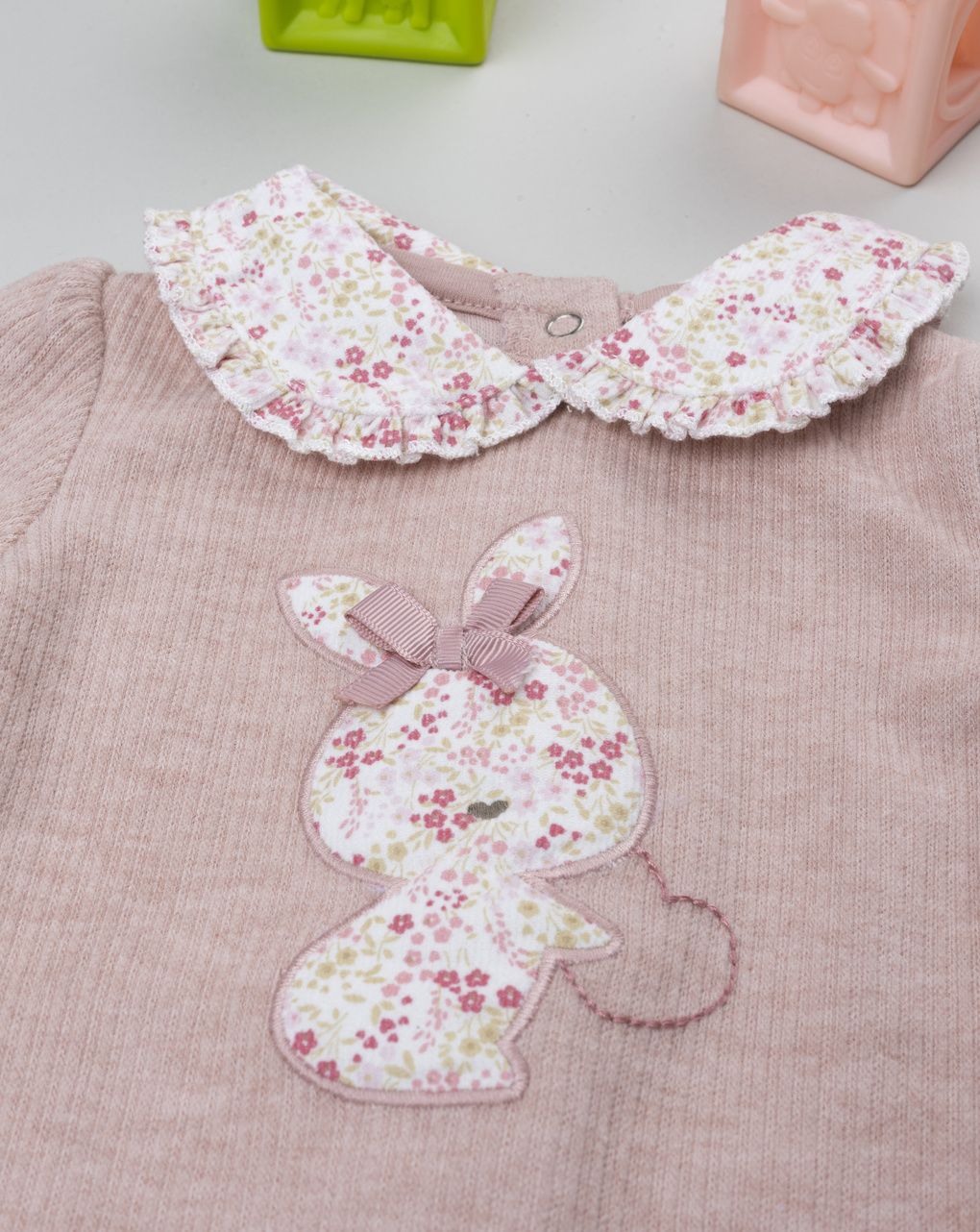 βρεφικό φορμάκι ριμπ ροζ με λαγουδάκι για κορίτσι - Prénatal