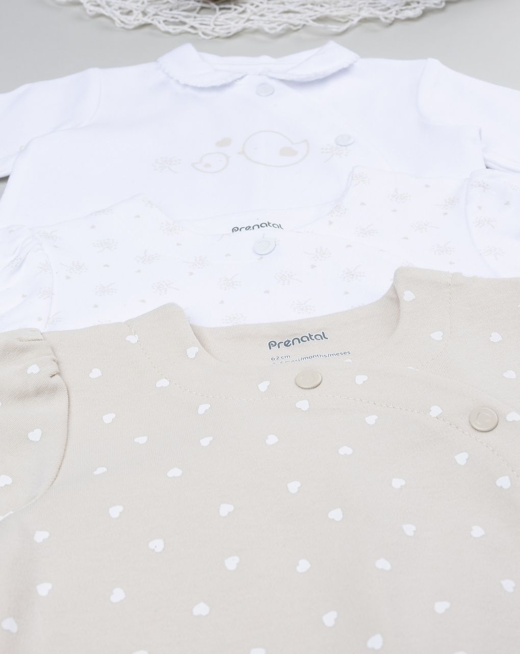 βρεφικά φορμάκια πακέτο x3 μπεζ/λευκό με καρδούλες για κορίτσι - Prénatal