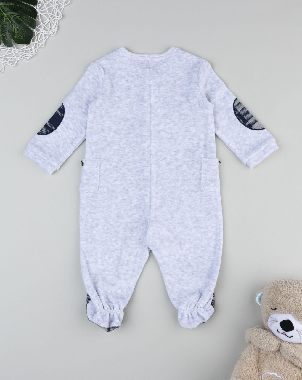 βρεφικό φορμάκι σενίλ γκρι puppy για αγόρι - Prénatal