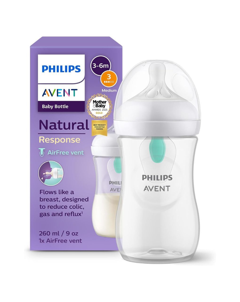 Philips avent πλαστικό μπιμπερό natural response με airfree valve 260ml 3-6m scy673/01 - 