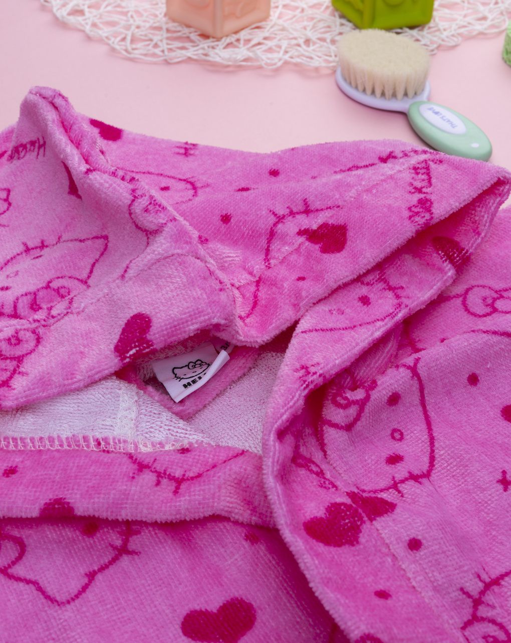 παιδικό μπουρνούζι σενίλ φούξια hello kitty για κορίτσι - Prénatal