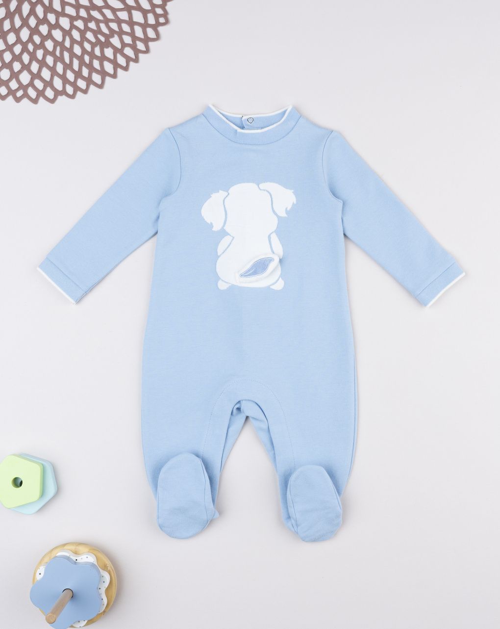 βρεφικό φορμάκι γαλάζιο με σκυλάκι για αγόρι