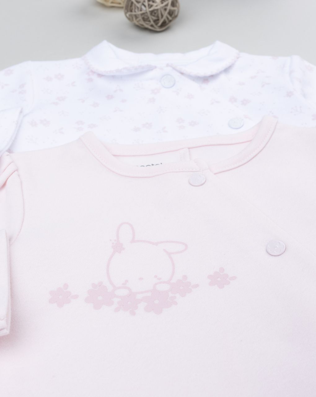 βρεφικά φορμάκια πακέτο x2 ροζ/λευκό με λαγουδάκι για κορίτσι - Prénatal