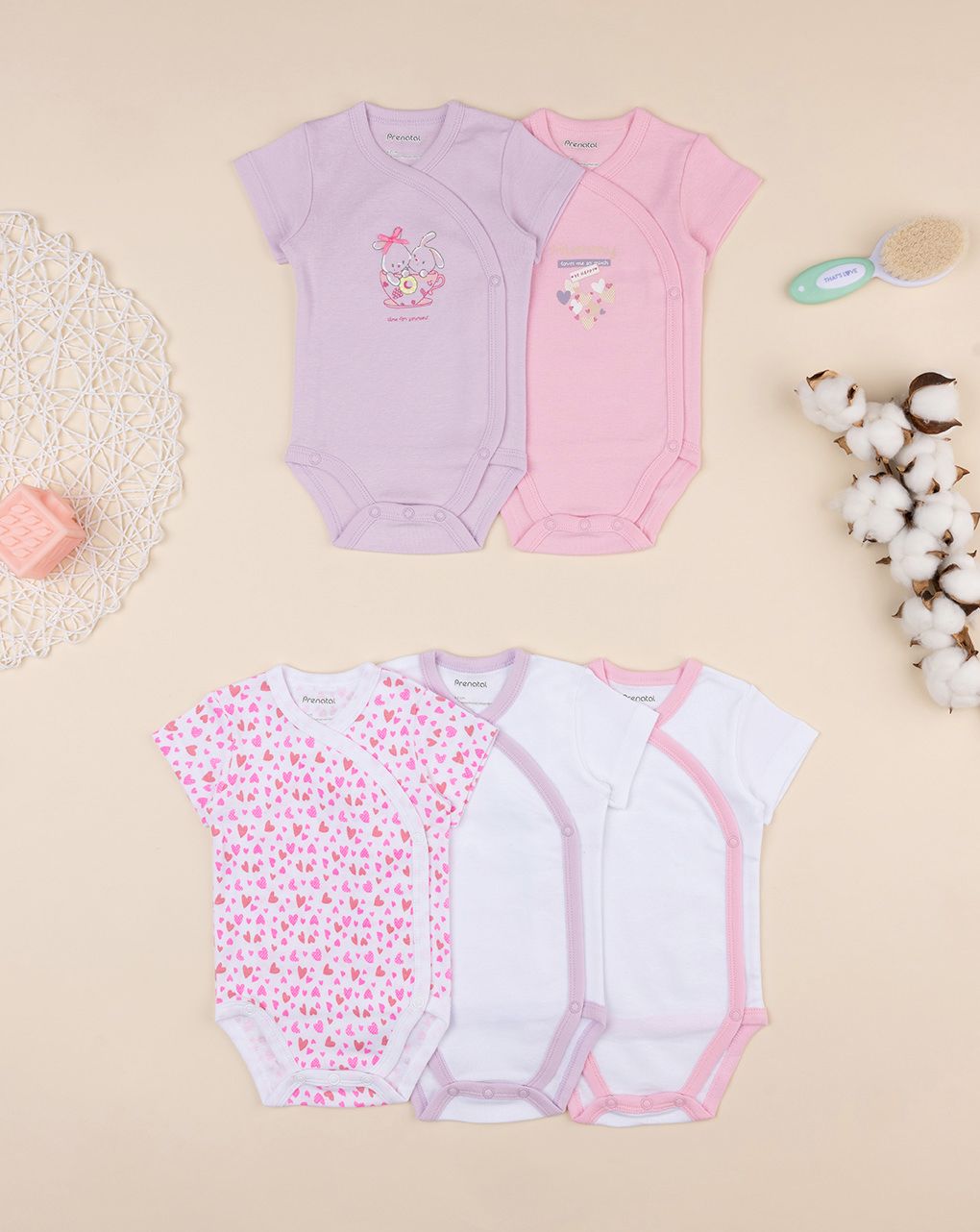 βρεφικά κορμάκια με λαγουδάκια πακέτο x5 για κορίτσι
