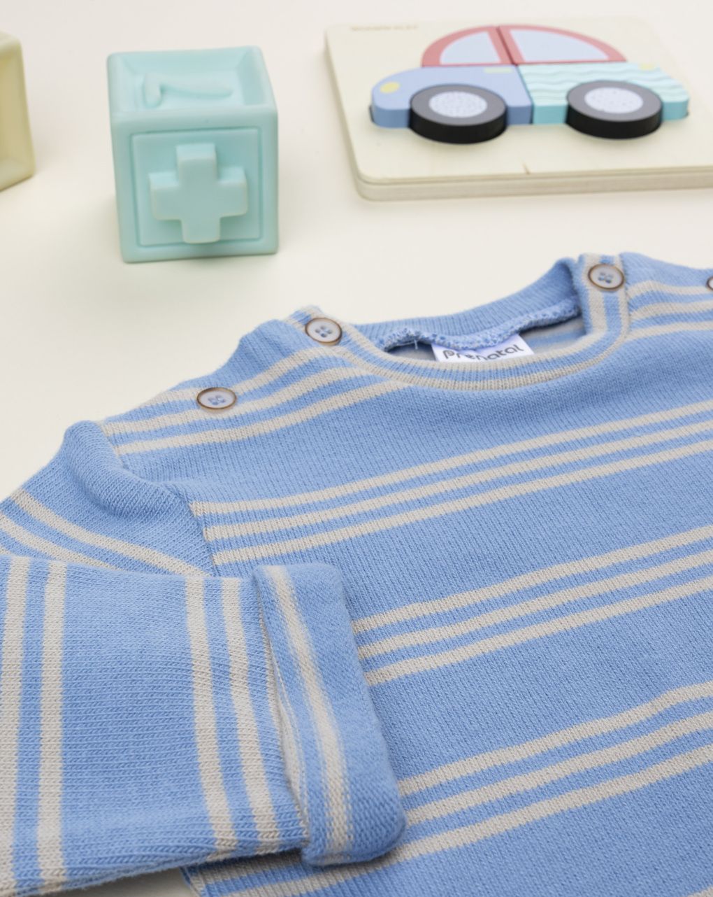 βρεφική μπλούζα πλεκτή γαλάζια ριγέ για αγόρι - Prénatal