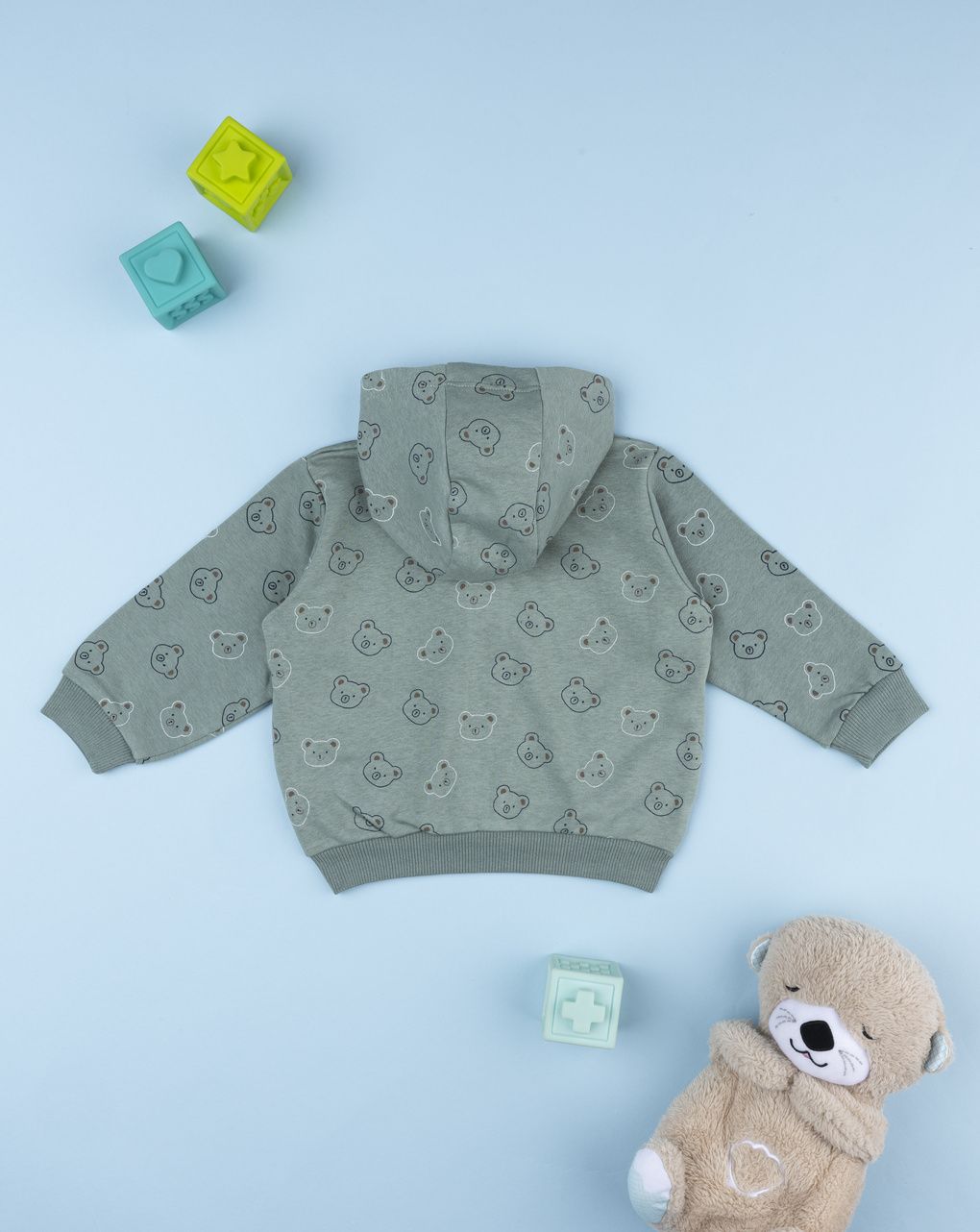 βρεφική ζακέτα φούτερ λαδί με αρκουδάκια για αγόρι - Prénatal