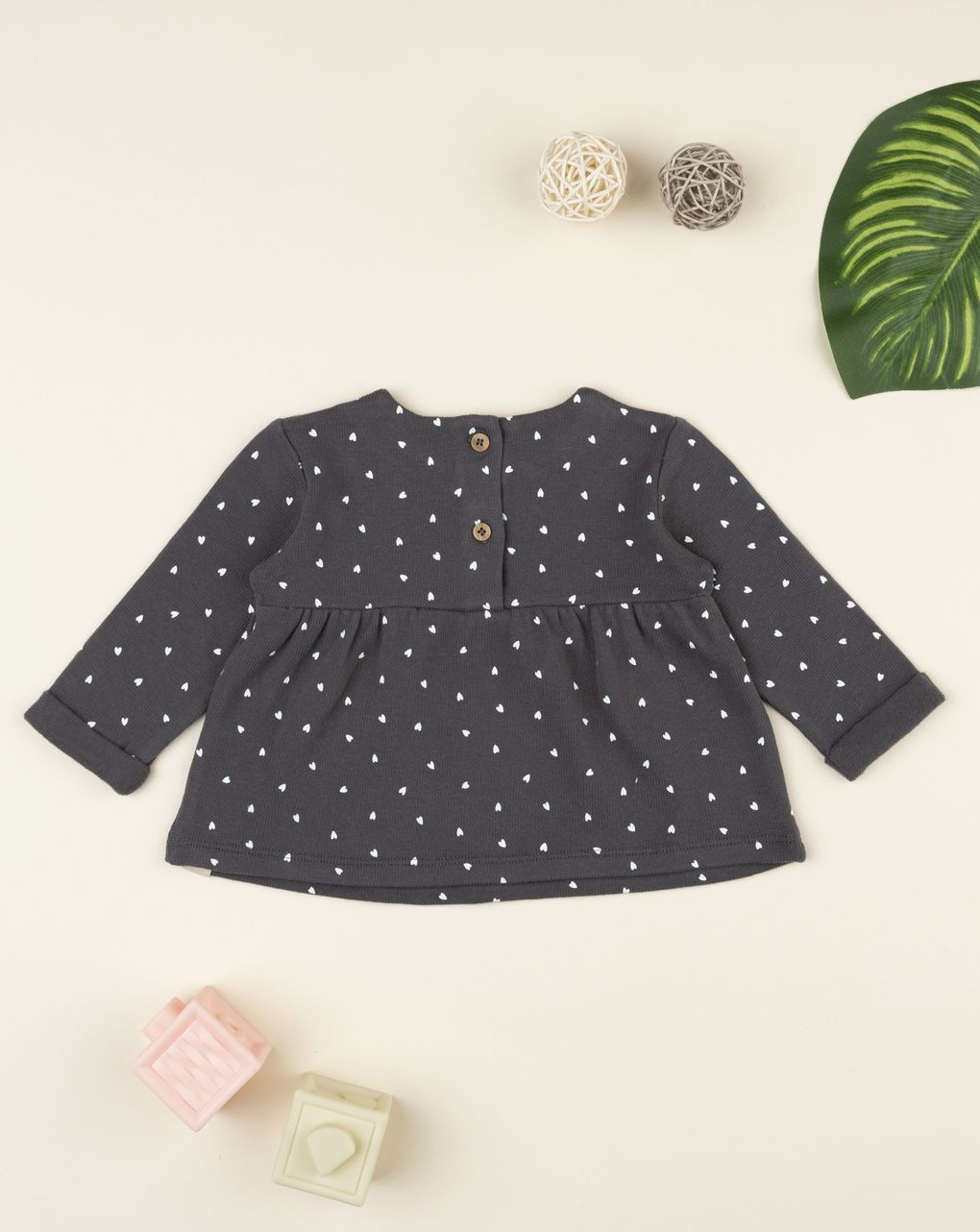 βρεφική μπλούζα πλεκτή γκρι με καρδούλες για κορίτσι - Prénatal