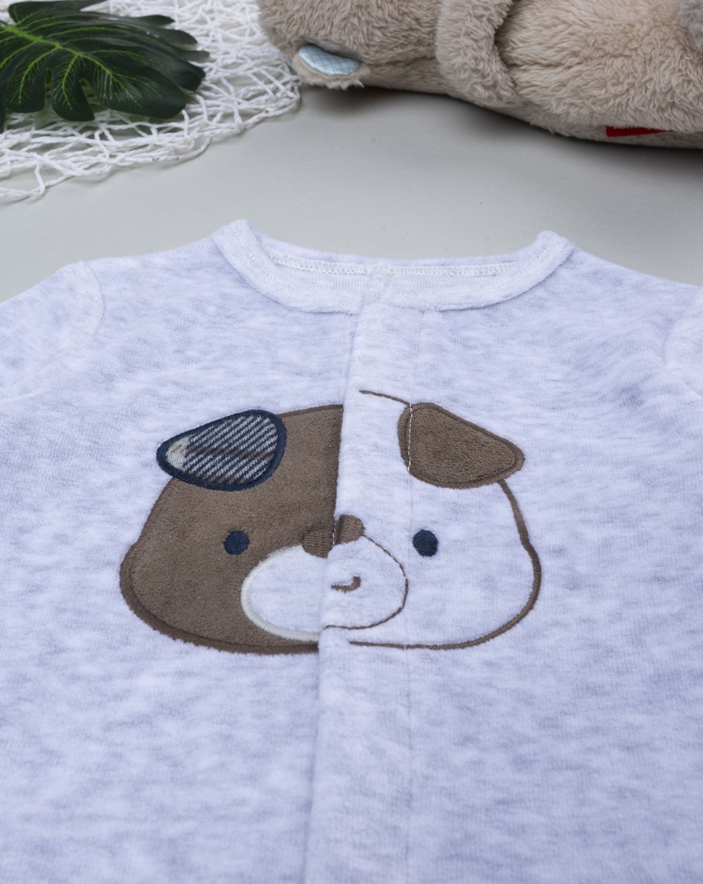 βρεφικό φορμάκι σενίλ γκρι puppy για αγόρι - Prénatal