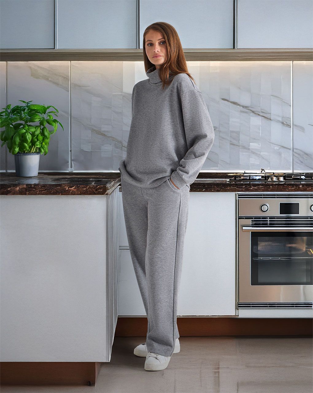 γυναικείο παντελόνι πλεκτό εγκυμοσύνης palazzo γκρι