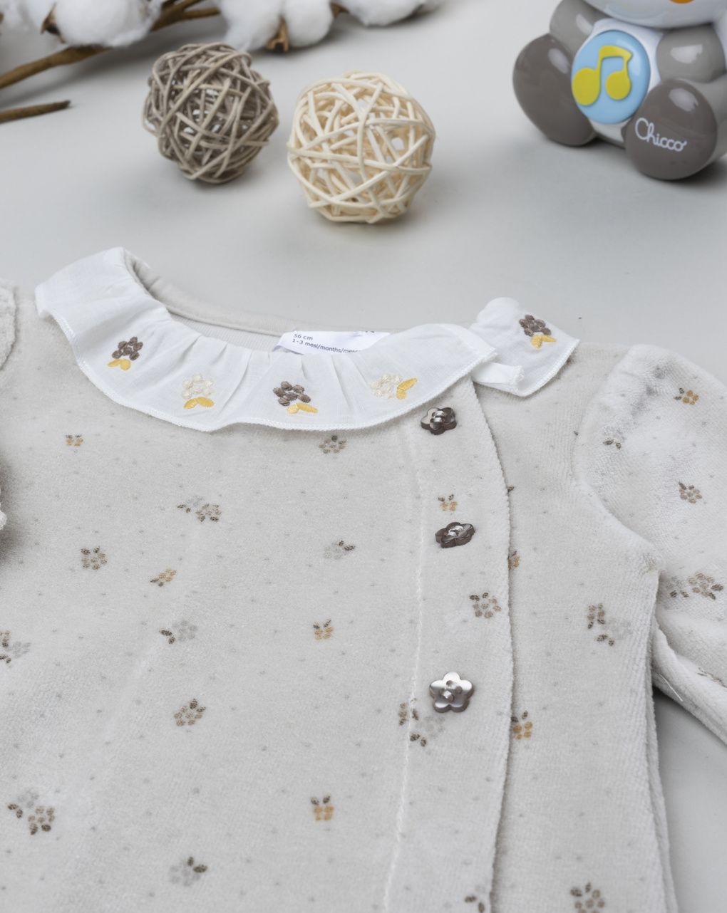 βρεφικό φορμάκι σενίλ καφέ flowers για κορίτσι - Prénatal