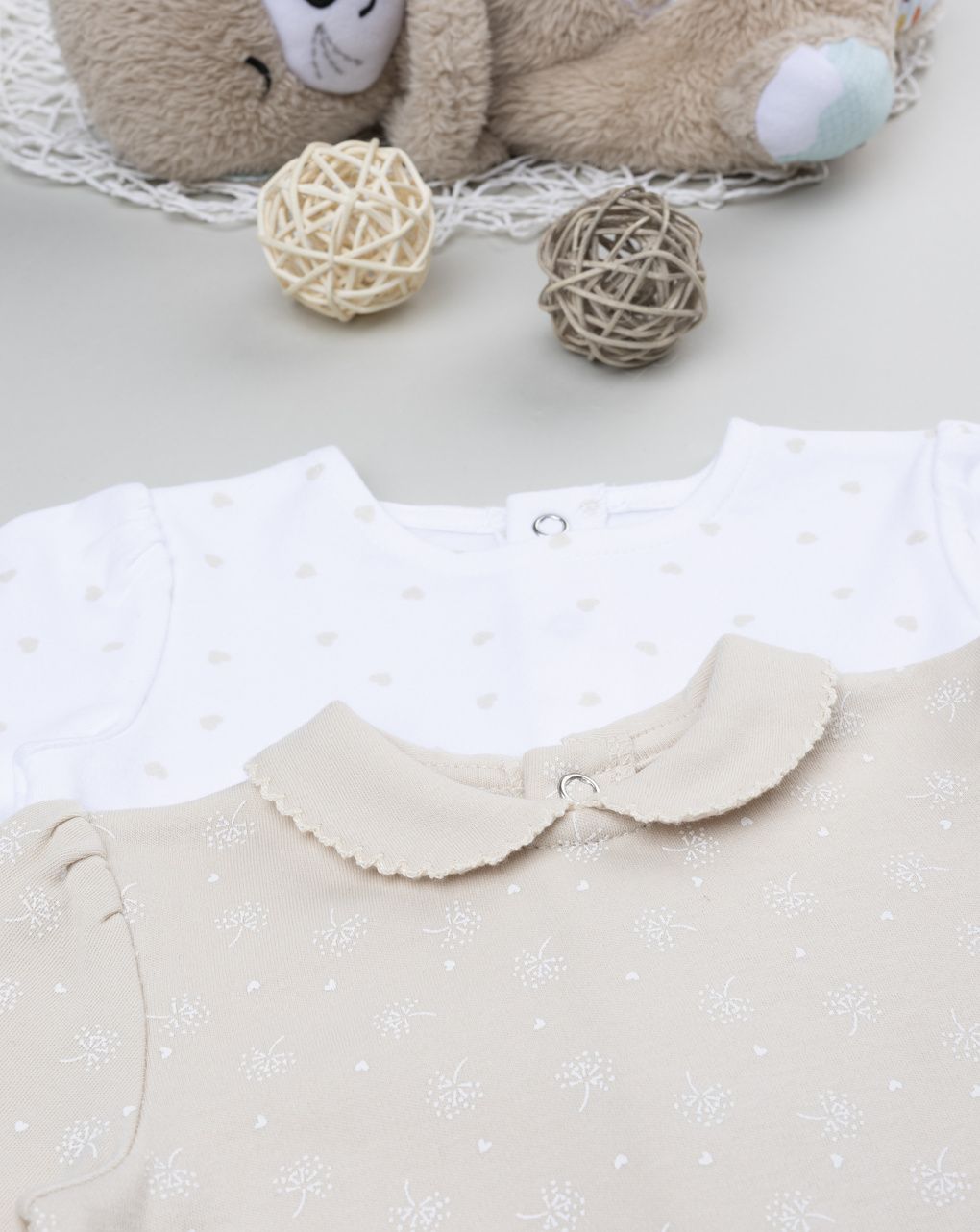 βρεφικά φορμάκια πακέτο x2 μπεζ/λευκό με καρδούλες για κορίτσι - Prénatal