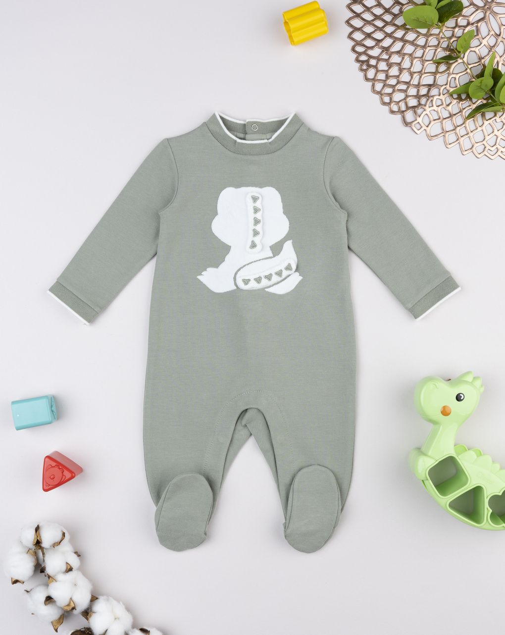βρεφικό φορμάκι λαδί με δεινόσαυρο για αγόρι