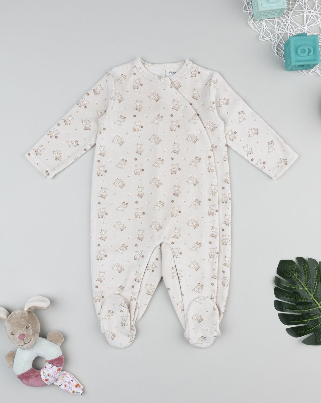 βρεφικό φορμάκι σενίλ εκρού με ελαφάκια για κορίτσι - Prénatal
