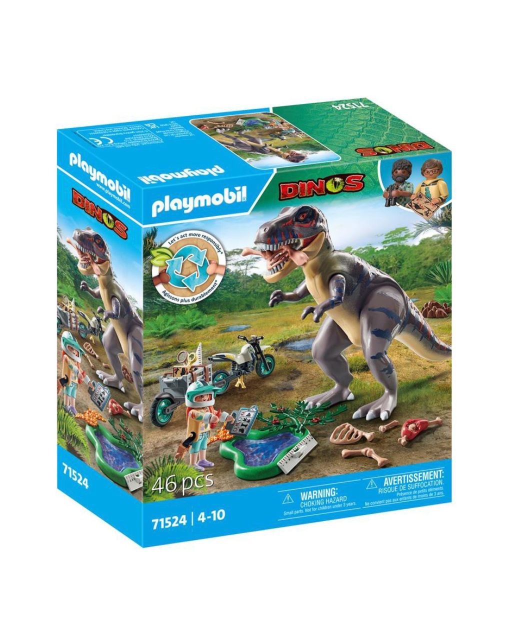 Playmobil dinos t-rex και εξερευνητής με μοτοσικλέτα 71524