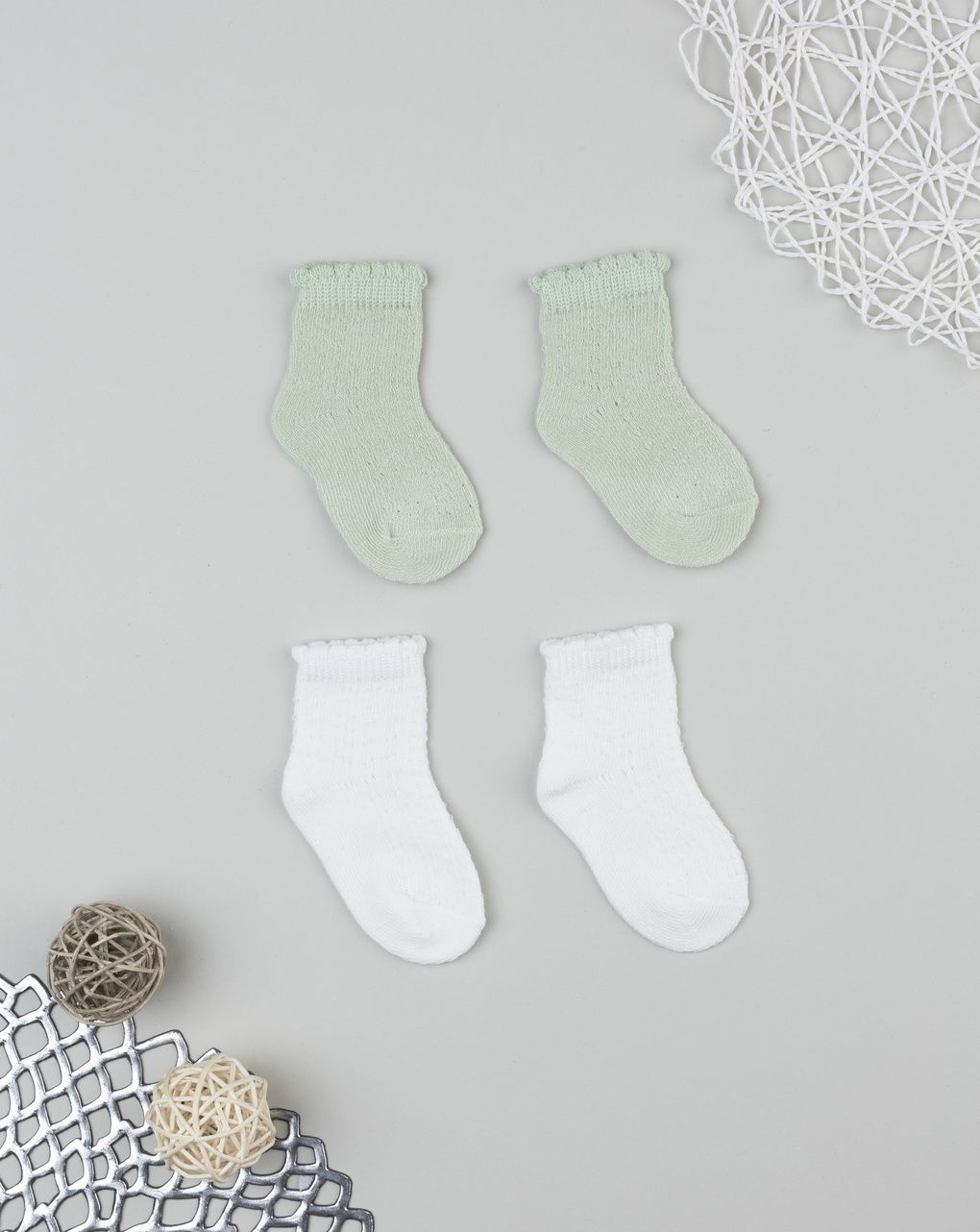 βρεφικά καλτσάκια πακέτο x2 φιστικί/λευκό για κορίτσι - Prénatal