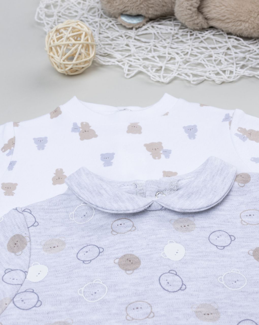 βρεφικά φορμάκια πακέτο x2 γκρι/λευκό με αρκουδάκια για αγόρι - Prénatal