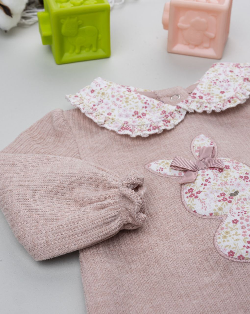 βρεφικό φορμάκι ριμπ ροζ με λαγουδάκι για κορίτσι - Prénatal