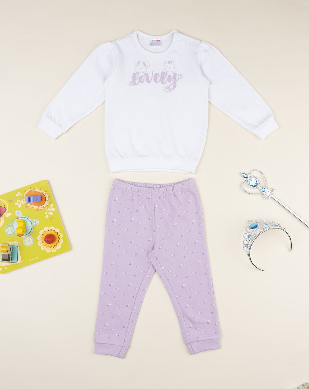 βρεφική πιτζάμα λευκή/λιλά lovely για κορίτσι